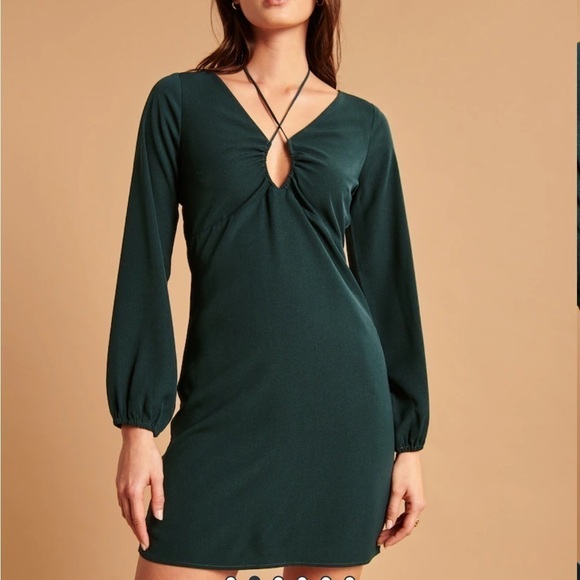 NWT Abercrombie & Fitch Long-Sleeve Strappy Halter Mini Dress - Picture 1 of 15